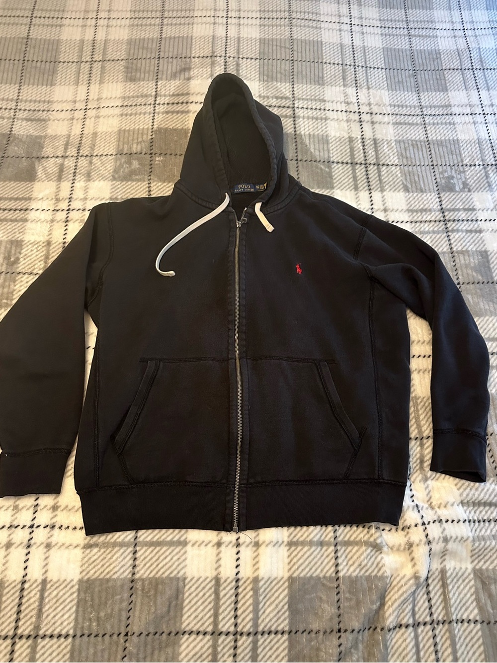 Polo Ralph Lauren Black Full Zip Hoodie Size XLT Fleece/Thermal hood